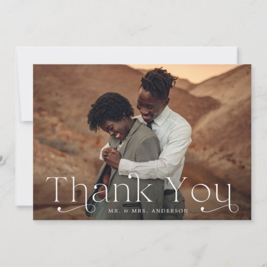 Klassische Elegance Schwarz-Weiß-Foto Hochzeit Dankeskarte (Vorderseite)