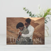 Klassische Elegance Schwarz-Weiß-Foto Hochzeit Dankeskarte (Stehend Vorderseite)