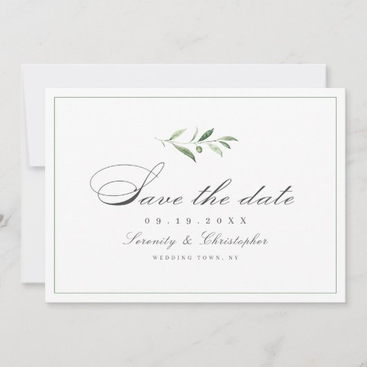 Klassische Elegance Script Einfache Grüne Rett D Save The Date (Vorderseite)