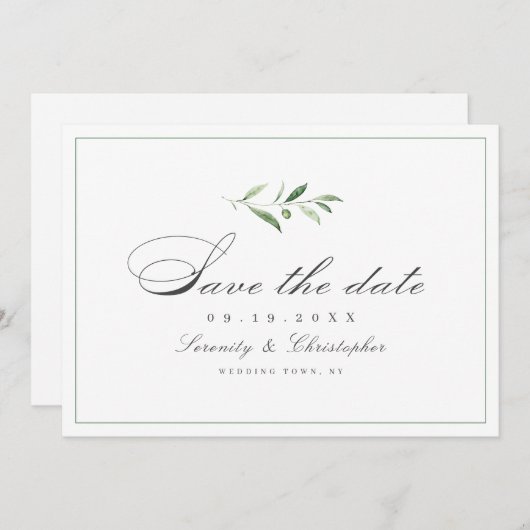 Klassische Elegance Script Einfache Grüne Rett D Save The Date (Vorne/Hinten)