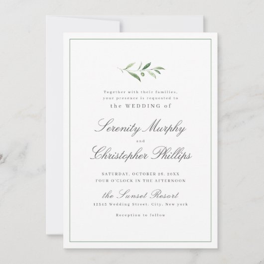 Klassische Elegance Script Einfache Hochzeit im Gr Einladung (Vorderseite)