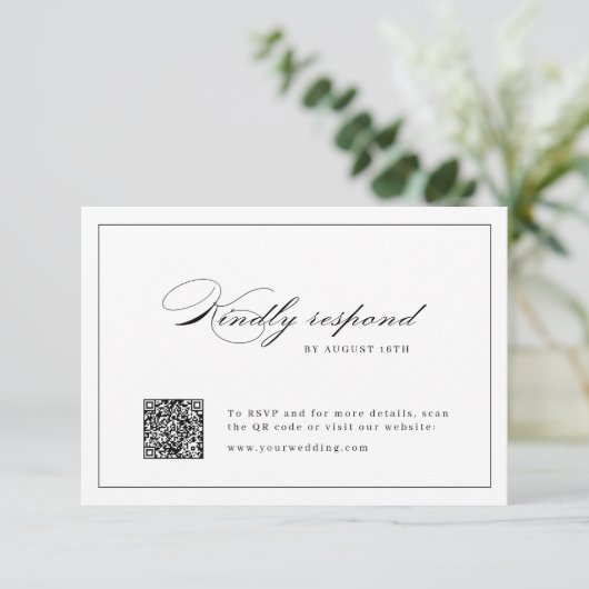 Klassische Elegance Script Einfache QR Code Hochze RSVP Karte (Stehend Vorderseite)