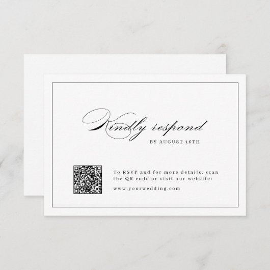Klassische Elegance Script Einfache QR Code Hochze RSVP Karte (Vorne/Hinten)