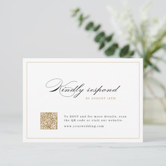 Klassische Elegance Script Einfache QR Code Hochze RSVP Karte (Stehend Vorderseite)