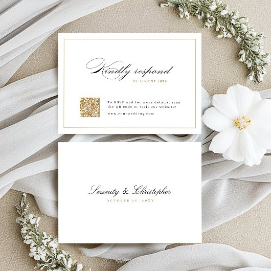 Klassische Elegance Script Einfache QR Code Hochze RSVP Karte