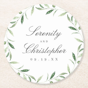 Klassische Elegance Script Greenerity Wedding Runder Pappuntersetzer