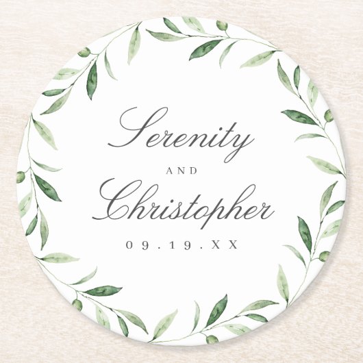 Klassische Elegance Script Greenerity Wedding Runder Pappuntersetzer (Vorderseite)