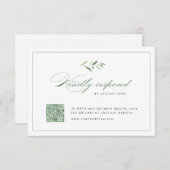 Klassische Elegance Script Greenery Hochzeit QR Co RSVP Karte (Vorne/Hinten)