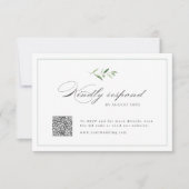Klassische Elegance Script Greenery Hochzeit QR Co RSVP Karte (Vorderseite)