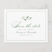 Klassische Elegance Script Greenery Save the Date Ankündigungspostkarte (Vorderseite)