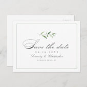 Klassische Elegance Script Greenery Save the Date  Ankündigungspostkarte (Vorne/Hinten)