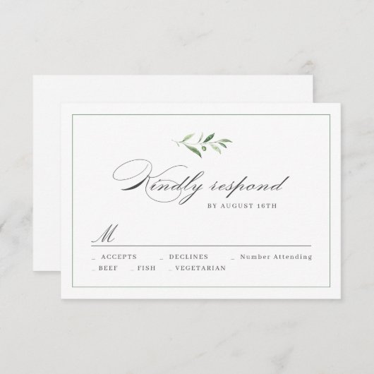 Klassische Elegance Script Grüne Hochzeit RSVP (Vorne/Hinten)