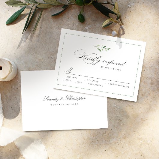 Klassische Elegance Script Grüne Hochzeit RSVP