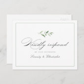 Klassische Elegance Script Grüne Hochzeit RSVP Inv Einladungspostkarte (Vorne/Hinten)