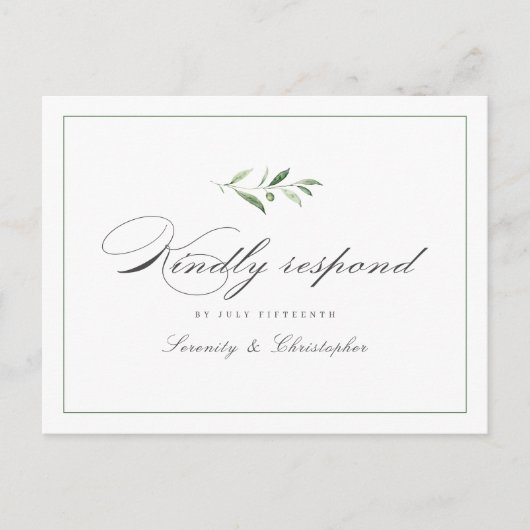 Klassische Elegance Script Grüne Hochzeit RSVP Inv Einladungspostkarte (Vorderseite)