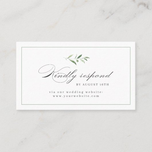 Klassische Elegance Script Grüne Hochzeit RSVP Platzkarte (Vorderseite)