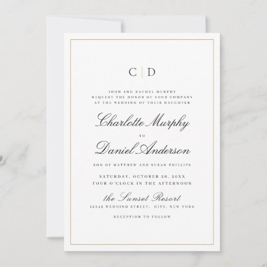 Klassische Elegance Script Minimal Mongram Wedding Einladung (Vorderseite)