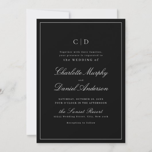 Klassische Elegance Script Minimal Mongram Wedding Einladung (Vorderseite)