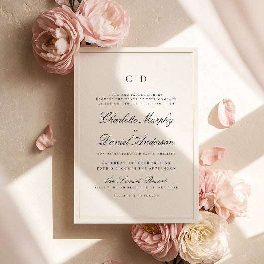 Klassische Elegance Script Minimal Mongram Wedding Einladung