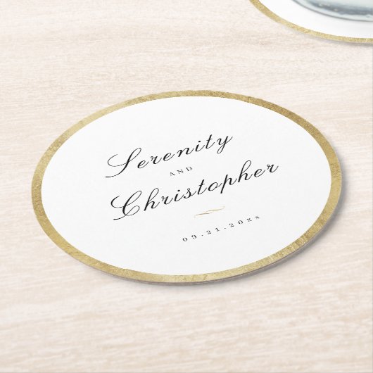 Klassische Elegance Script Minimalistisch Wedding Runder Pappuntersetzer (Angewinkelt)