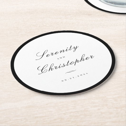 Klassische Elegance Script Minimalistisch Wedding Runder Pappuntersetzer (Angewinkelt)