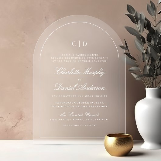 Klassische Elegance Script Mongram Arch Wedding Acryleinladungen