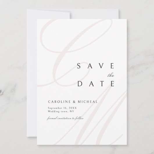 Klassische Elegance Script Monogram Save the Date (Vorderseite)