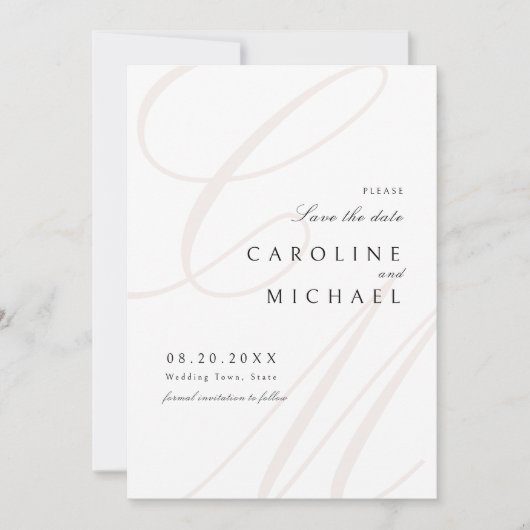 Klassische Elegance Script Monogram Save the Date (Vorderseite)