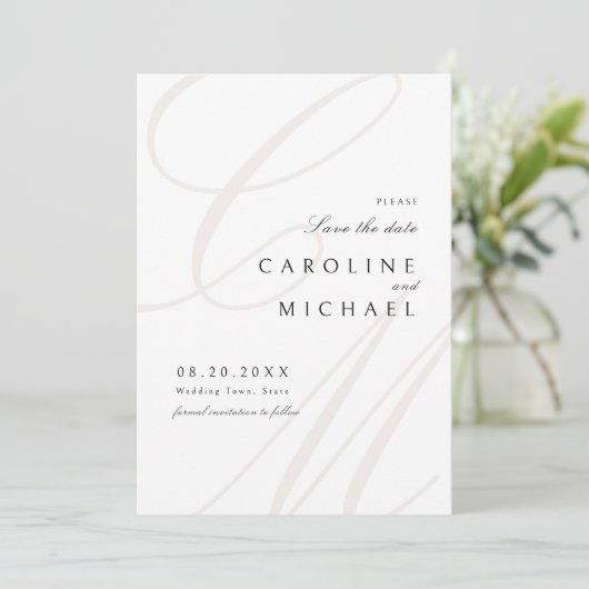 Klassische Elegance Script Monogram Save the Date (Stehend Vorderseite)