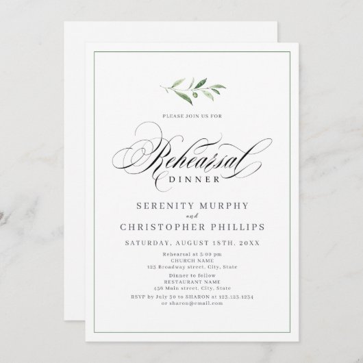 Klassische Elegance Script Probe Dinner Einladung (Vorne/Hinten)