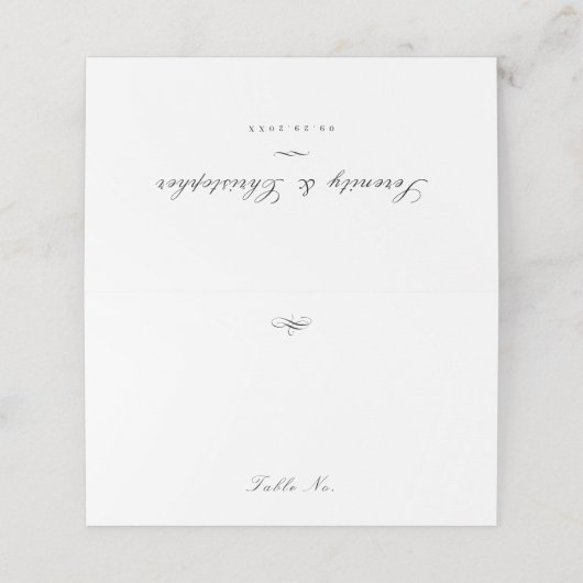 Klassische Elegance Script Simple Wedding Platzkarte (Außenseite Aufgefaltet)