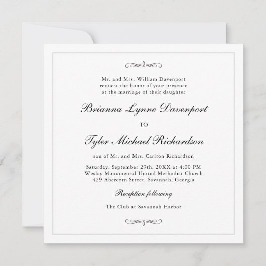 Klassische Elegance Square Hochzeit Einladung (Vorderseite)