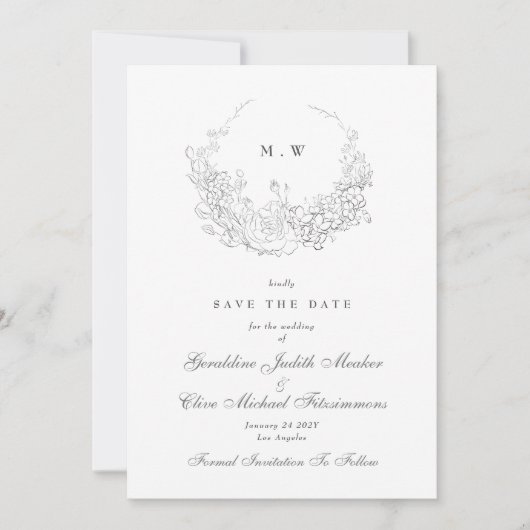 Klassische Elegance | Subtile Wreath Monogram Foto Save The Date (Vorderseite)