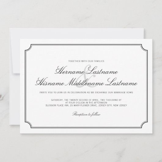 Klassische Elegant-All-In-One-White-Einfache Hochz Einladung (Vorderseite)