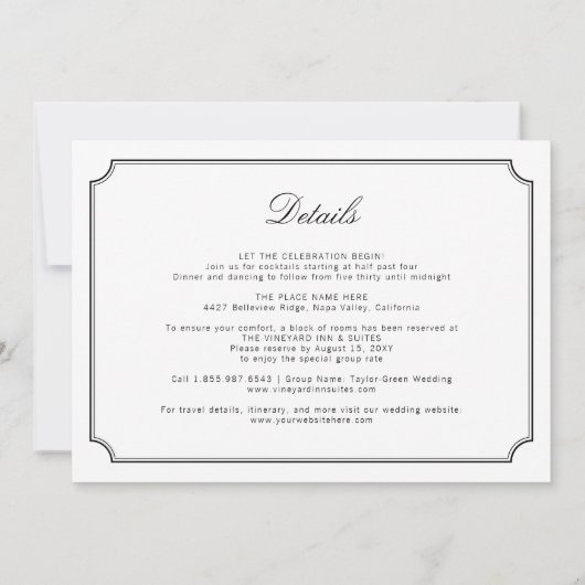 Klassische Elegant-All-In-One-White-Einfache Hochz Einladung (Rückseite)