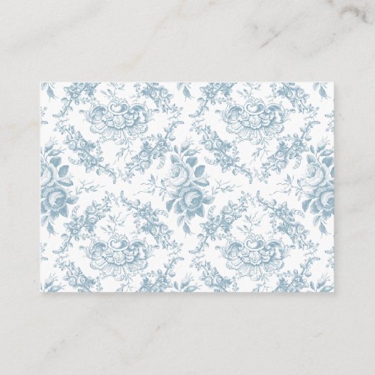Klassische Elegant Blauer und Weiße Blumen Toile Begleitkarte (Rückseite)