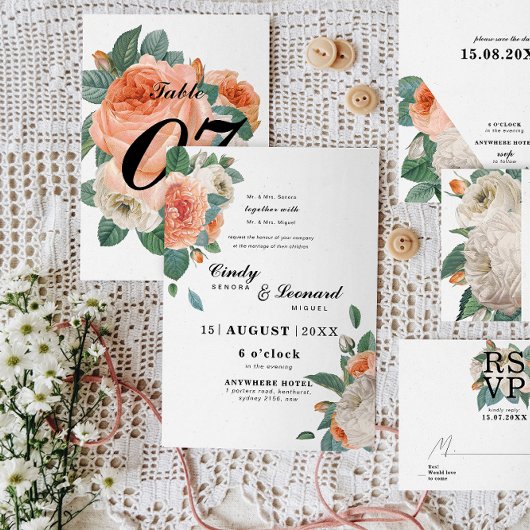 Klassische Elegant-Blumenschrift Hochzeit Einladung