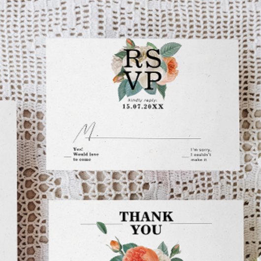 Klassische Elegant-Blumenschrift Hochzeit RSVP Karte