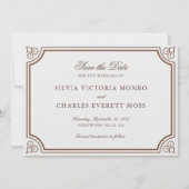Klassische Elegant Brown & Ecru Wedding Save the D Einladung (Vorderseite)