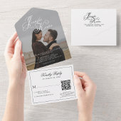Klassische Elegant Calligraphy QR Code Foto Weddin All In One Einladung