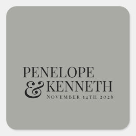 Klassische Elegant Gray Custom Wedding Names Quadratischer Aufkleber