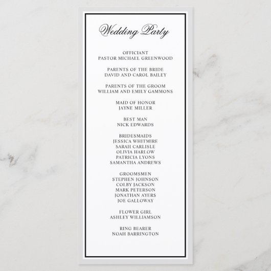 Klassische Elegant-Kalligrafie-SkriptWedding Programm (Rückseite)