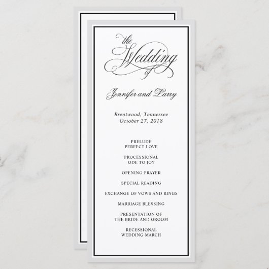 Klassische Elegant-Kalligrafie-SkriptWedding Programm (Vorne/Hinten)
