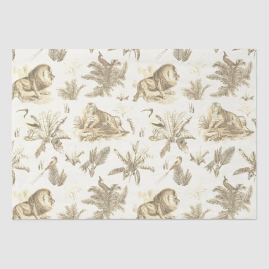 Klassische Elegant Lion Tiger Beige Toile Seidenpapier (Vorderseite)