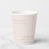 Klassische Elegant Minimal Blush Typografie Taufe Pappbecher (Vorderseite)