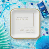 Klassische Elegant Minimal Gold Typografie Taufe Pappteller (Party)