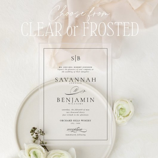 Klassische Elegant Moderne Monogram Script Hochzei Acryleinladungen