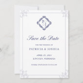 Klassische Elegant Navy Blue Save the Date Card (Vorderseite)