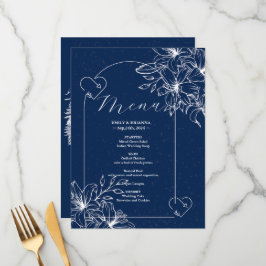 Klassische Elegant Navy Hochzeit Menükarte
