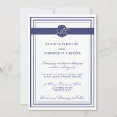 Klassische Elegant Navy White Mit Monogramm Weddin Einladung (Vorderseite)